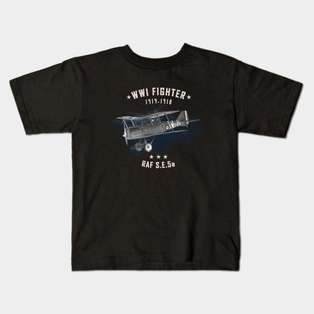 S.E.5a RAF WWI Fighter aircraft Kids T-Shirt by Jose Luiz Filho